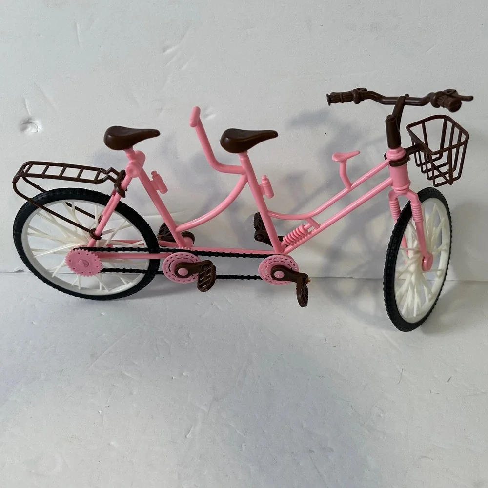 New Pink Tandem Bicycle for 11.5 Inch Fashion Dolls Two Seater Bike with Basket